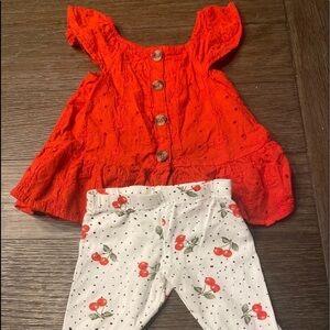 Girl's Jessica Simpson Cherry Leggings and red tank top set size 6-9 months